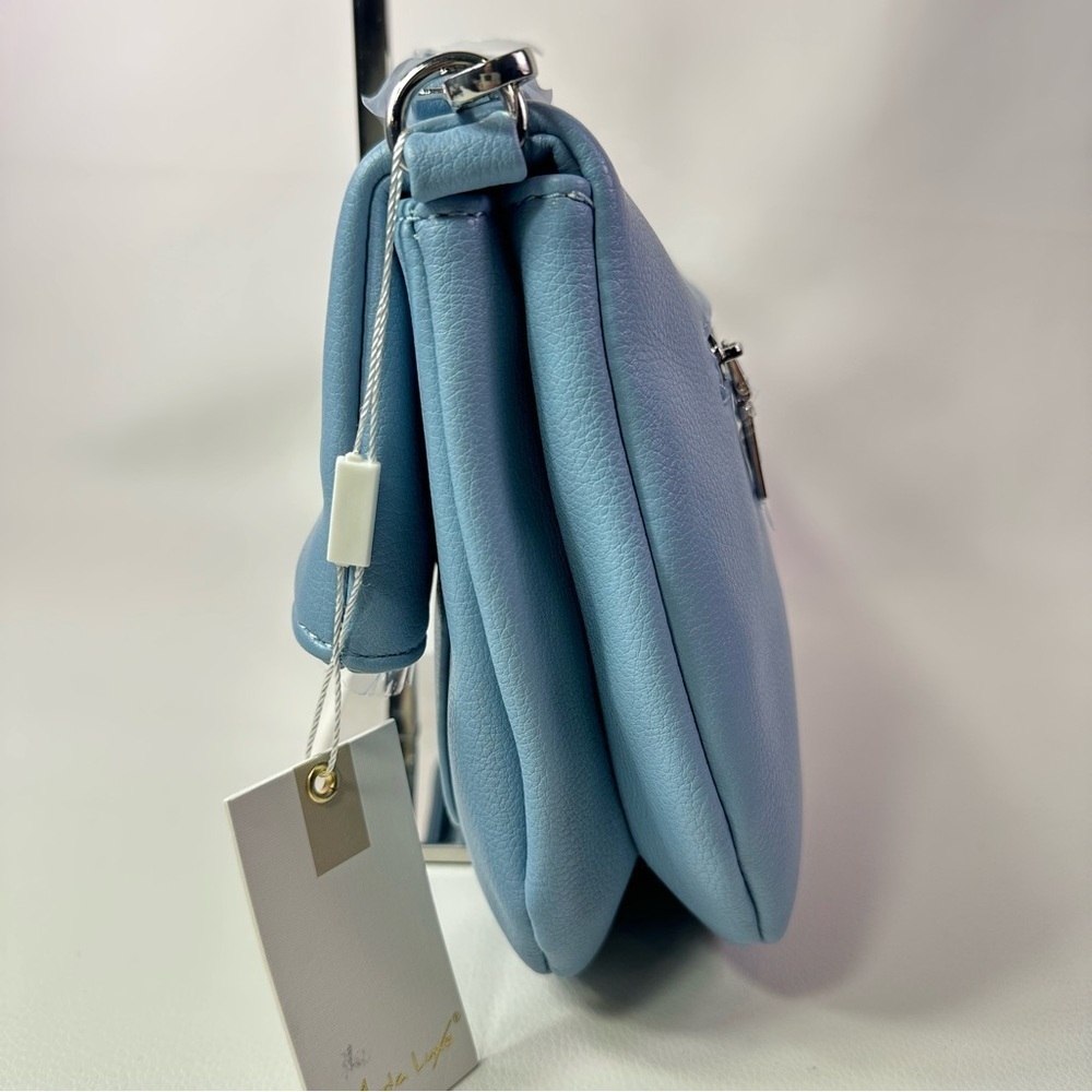 WOMEN’S NEW MODA LUXE VEGAN LEATHER BLAKE CROSSBODY SKY BLUE - Picture 9 of 13